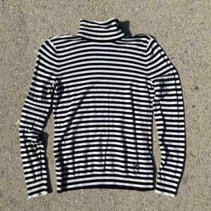 Lauren Ralph Lauren Striped Turtleneck Sweater Navy White Cotton Modal Mens M